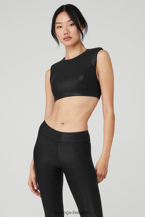 vêtements noir femmes TF6J8D584 Alo Yoga soutien-gorge flash super brillant