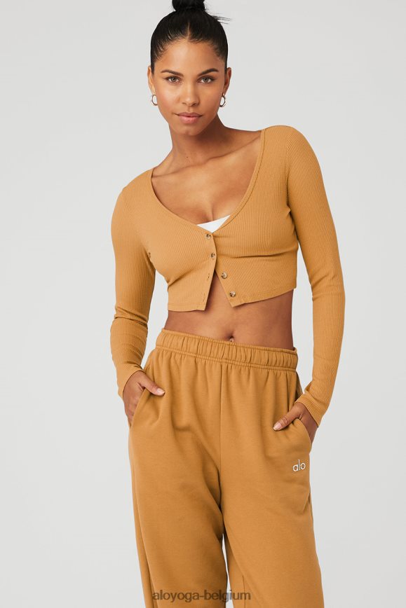 vêtements caramel au beurre femmes TF6J8D616 Alo Yoga cardigan court côtelé