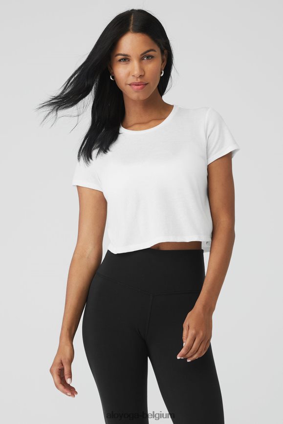 vêtements blanc femmes TF6J8D406 Alo Yoga t-shirt décontracté