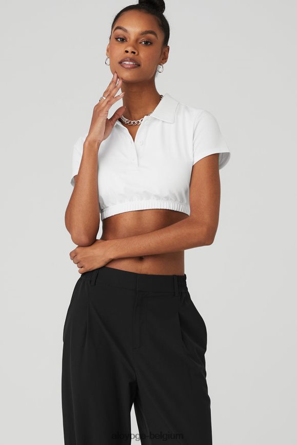 vêtements blanc femmes TF6J8D416 Alo Yoga polo prestige court