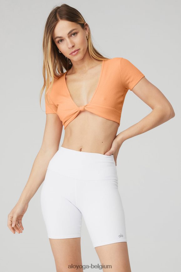 vêtements cantaloup femmes TF6J8D1251 Alo Yoga manches courtes nouées côtelées