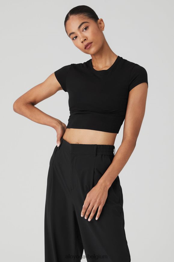vêtements noir femmes TF6J8D419 Alo Yoga alosoft crop finesse manches courtes