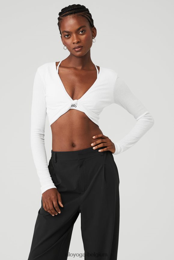 vêtements blanc femmes TF6J8D627 Alo Yoga manches longues côtelées et nouées