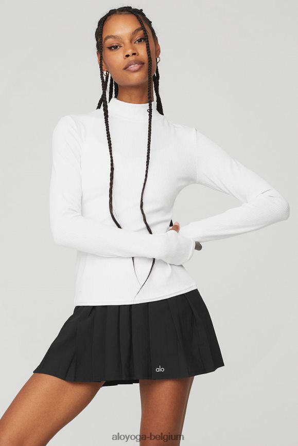 vêtements blanc femmes TF6J8D694 Alo Yoga manches longues et col montant côtelé bien-être