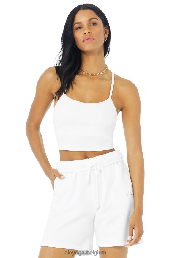 vêtements blanc femmes TF6J8D1270 Alo Yoga débardeur court côtelé alosoft