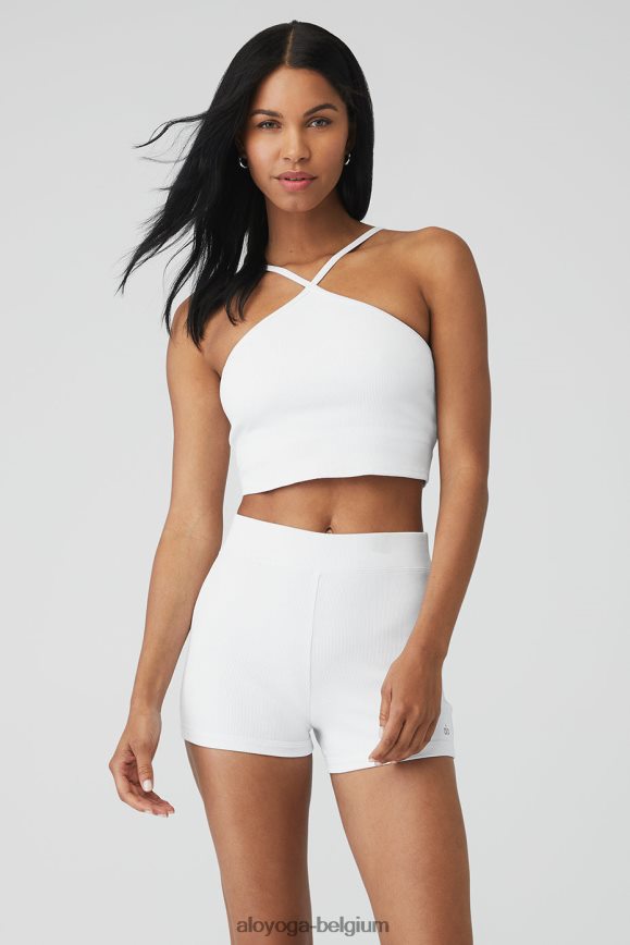 vêtements blanc femmes TF6J8D361 Alo Yoga crop top côtelé croisé déesse
