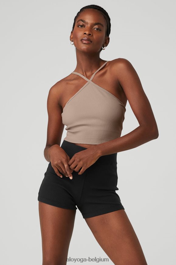 vêtements taupe femmes TF6J8D364 Alo Yoga crop top côtelé croisé déesse