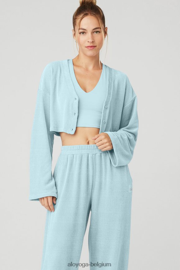 vêtements bleu craie femmes TF6J8D854 Alo Yoga cardigan chalet en chenille