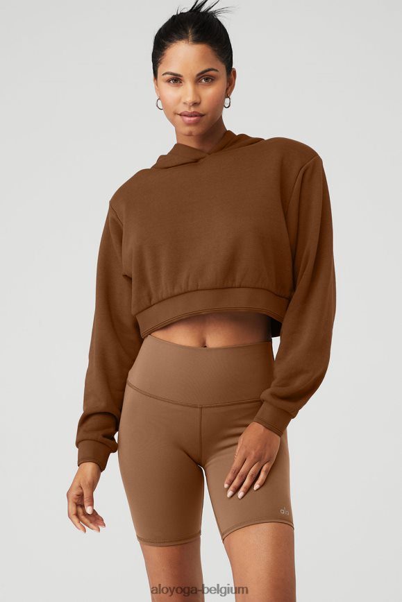 vêtements brun cannelle femmes TF6J8D866 Alo Yoga sweat à capuche court avec épaulettes