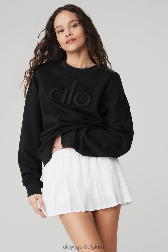 vêtements noir femmes TF6J8D804 Alo Yoga pull à col rond avec emblème poids lourd de renommée