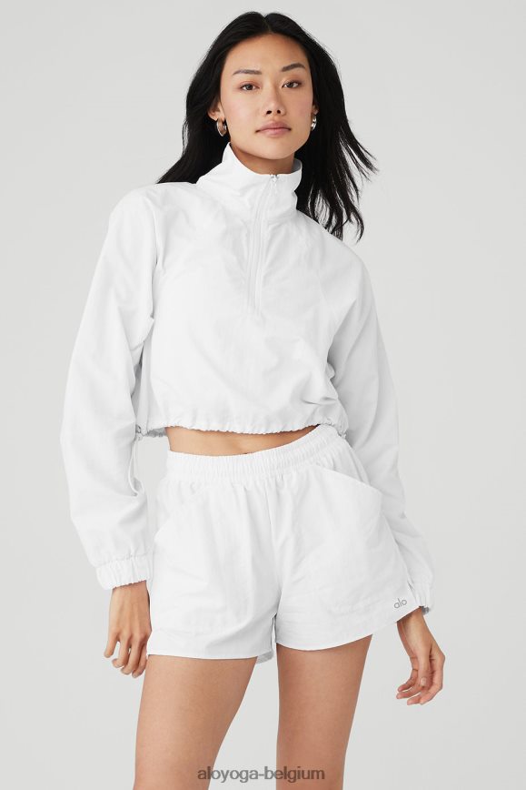 vêtements blanc femmes TF6J8D751 Alo Yoga pull court 1/4 zip alumni