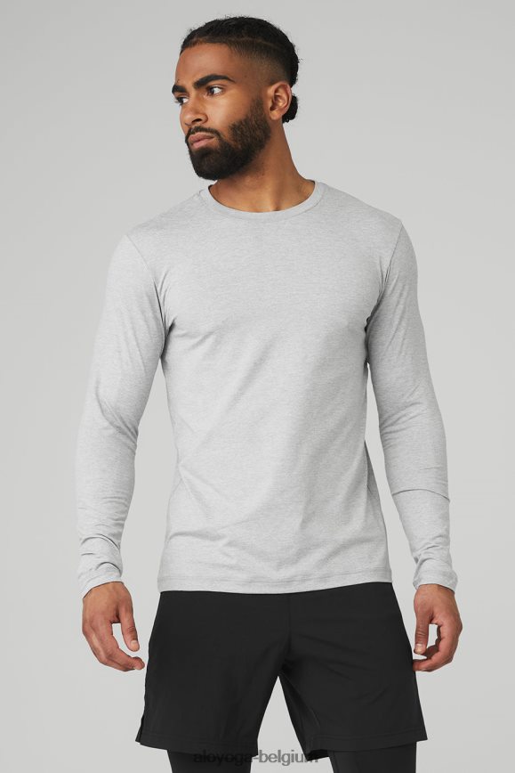 hauts gris chiné athlétique Hommes TF6J8D1353 Alo Yoga conquérir la réforme ras du cou à manches longues