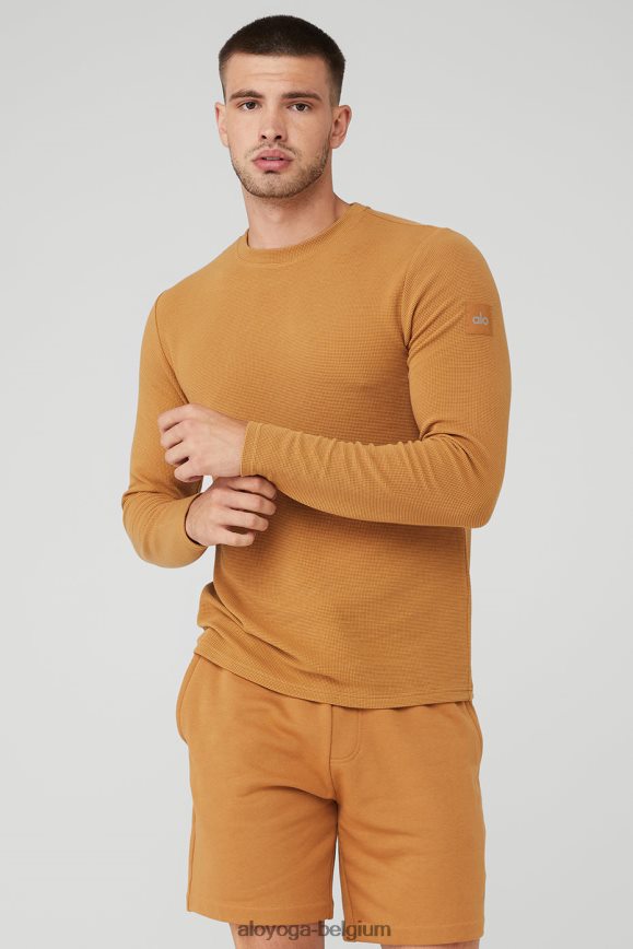 hauts caramel au beurre Hommes TF6J8D1522 Alo Yoga t-shirt à manches longues micro gaufré fast break