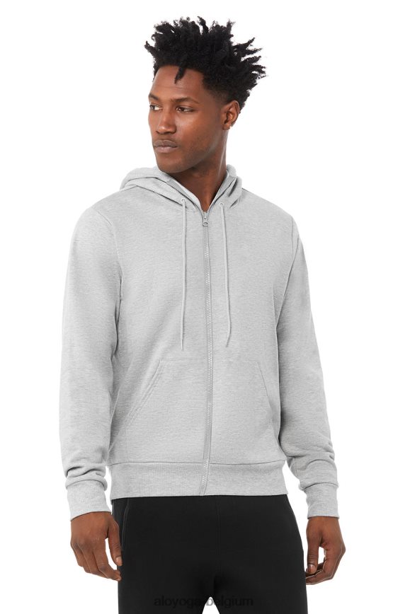 vêtements d'extérieur athlétique gris chiné/blanc Hommes TF6J8D1692 Alo Yoga sweat à capuche zippé calibre